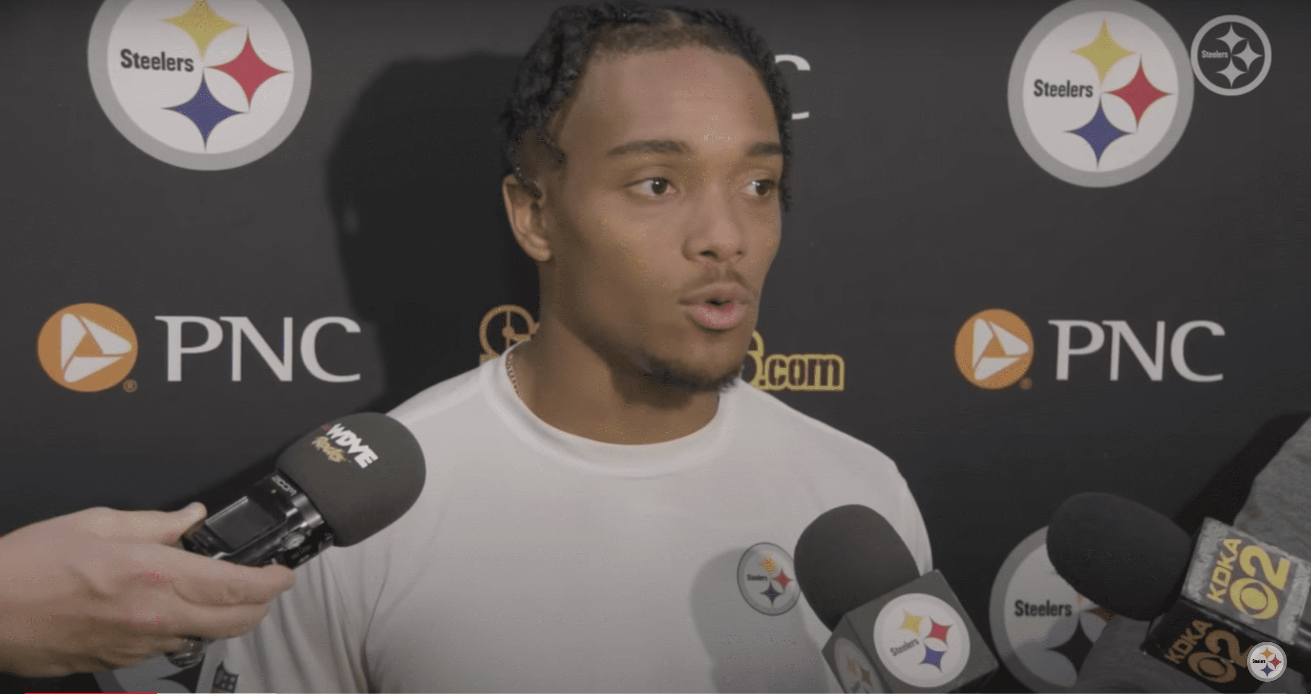 Steelers WR Calvin Austin III speaks to reporters on Thursday