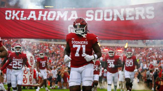 Oklahoma tackle, Anton Harrison takes the field with his teammates during the 2022 college football regular season. | Photo by Brian Bahr / Getty Images Oklahoma tackle, Anton Harrison takes the field with his teammates during the 2022 college football regular season. | Photo by Brian Bahr / Getty Images