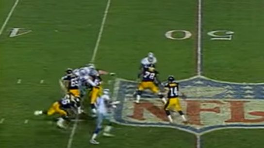 Leon Searcy protects Neil O'Donnell in Super Bowl XXX Leon Searcy protects Neil O'Donnell in Super Bowl XXX
