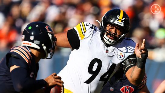 Steelers defensive lineman Derrick Harmon chases Bears quarterback Caleb Williams during Pittsburgh's 31-28 loss in Week 12 of the 2025 NFL Season. Steelers defensive lineman Derrick Harmon chases Bears quarterback Caleb Williams during Pittsburgh's 31-28 loss in Week 12 of the 2025 NFL Season.