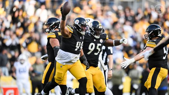 Steelers defensive lineman, Derrick Harmon, celebrates after recovering a fumble in Pittsburgh's 27-20 win over the Indianapolis Colts in Week 9 of the 2025 NFL Season. Steelers defensive lineman, Derrick Harmon, celebrates after recovering a fumble in Pittsburgh's 27-20 win over the Indianapolis Colts in Week 9 of the 2025 NFL Season.
