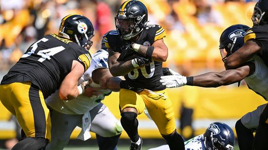 Jaylen Warren runs against the Seahawks. Jaylen Warren runs against the Seahawks.