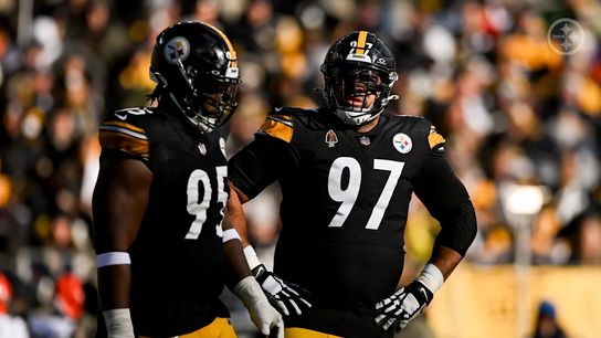 Steelers defensive tackle Cameron Heyward (97) and defensive tackle Keeanu Benton (95) during a regular season matchup between the Pittsburgh Steelers and Cincinnati Bengals. Steelers defensive tackle Cameron Heyward (97) and defensive tackle Keeanu Benton (95) during a regular season matchup between the Pittsburgh Steelers and Cincinnati Bengals.