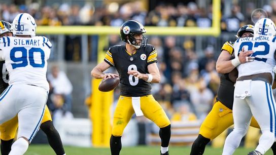 Steelers quarterback Aaron Rodgers (8) during a regular season matchup between the Pittsburgh Steelers and Indianapolis Colts. Steelers quarterback Aaron Rodgers (8) during a regular season matchup between the Pittsburgh Steelers and Indianapolis Colts.