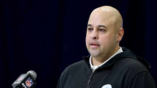 Steelers GM Omar Khan speaks at the 2025 NFL Scouting Combine. 