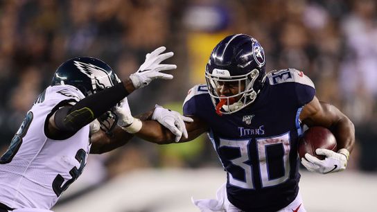 Steelers running back Jeremy McNichols with a carry with his former team, the Tennessee Titans
