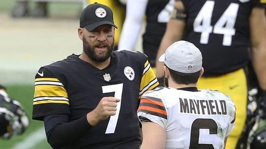 Steelers quarterback Ben Roethlisberger greets Browns quarterback Baker Mayfield Steelers quarterback Ben Roethlisberger greets Browns quarterback Baker Mayfield