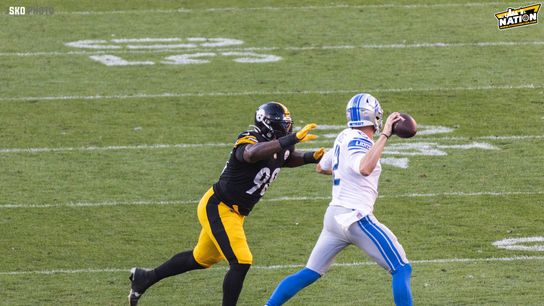 Steelers DeMarvin Leal (98) Pressures Quarterback 