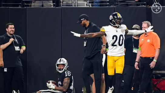 Steelers' Patrick Peterson celebrates an incompletion in a game against the Las Vegas Raiders Steelers' Patrick Peterson