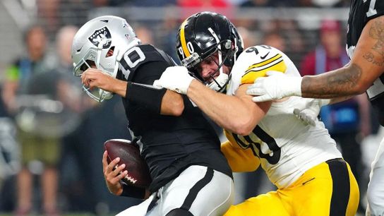 Steelers Linebacker TJ Watt sacks Las Vegas Raiders Jimmy Garoppolo during Pittsburgh's 2023 Week 3 victory Steelers Linebacker TJ Watt sacks Las Vegas Raiders Jimmy Garoppolo during Pittsburgh's 2023 Week 3 victory