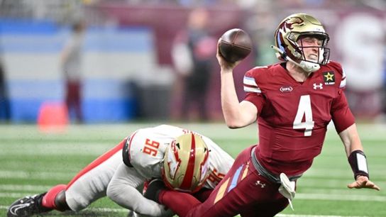 Carlos Davis sacks Michigan Panthers quarterback E.J. Perry during a UFL game in 2024