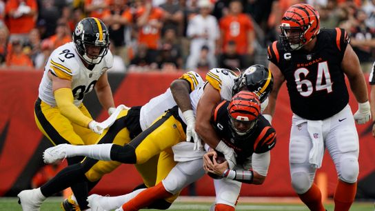Steelers Alex Highsmith sacks Bengals quarterback Joe Burrow during the 2022 season opener. Steelers Alex Highsmith sacks Bengals quarterback Joe Burrow during the 2022 season opener.