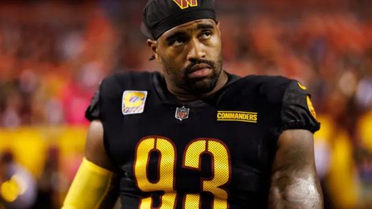 Washington Commanders' defensive tackle Jonathan Allen in between plays during a regular season game. Washington Commanders' defensive tackle Jonathan Allen in between plays during a regular season game.