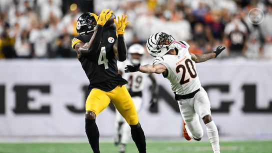 Steelers' DK Metcalf (4) hauls in a catch against the Bengals in Week 7 of the 2025 regular season. Steelers' DK Metcalf (4) hauls in a catch against the Bengals in Week 7 of the 2025 regular season.