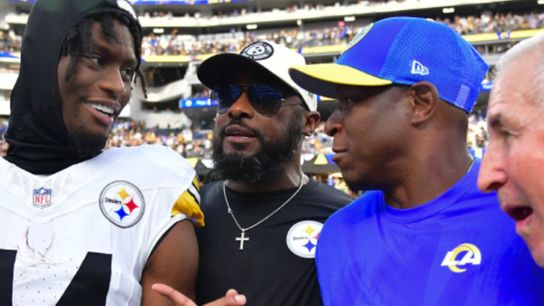 Steelers' Mike Tomlin and now Falcons' Raheem Morris after a 2023 game. Steelers' Mike Tomlin and now Falcons' Raheem Morris after a 2023 game.