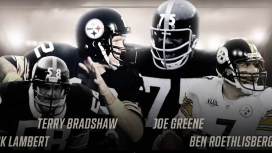 Steelers Ben Roethlisberger, Jack Lambert, Joe Greene, and Terry Bradshaw Steelers Ben Roethlisberger, Jack Lambert, Joe Greene, and Terry Bradshaw