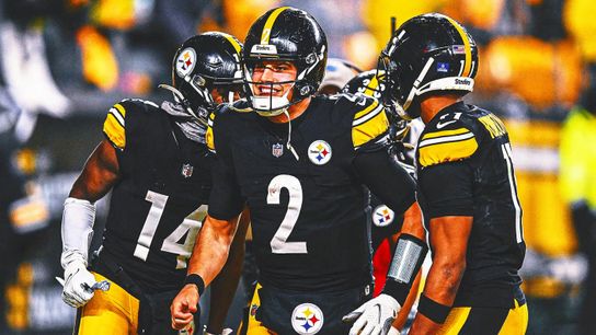 Steelers QB Mason Rudolph celebrates with George Pickens and teammates after a touchdown Steelers QB Mason Rudolph celebrates with George Pickens and teammates after a touchdown