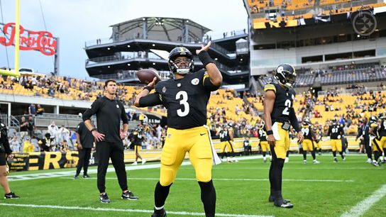 Steelers' QBs Russell Wilson and Justin Fields before their preseason game versus the Bills. Steelers' QBs Russell Wilson and Justin Fields before their preseason game versus the Bills.