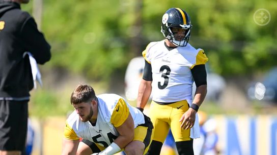 Steelers' QB Russell Wilson getting some work in with rookie center, Zach Frazier. Steelers' QB Russell Wilson getting some work in with rookie center, Zach Frazier.