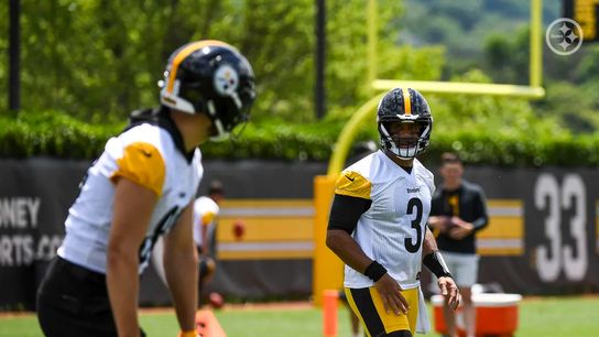 Steelers' QB Russell Wilson and TE Pat Freiermuth at second week of OTA's. Steelers' QB Russell Wilson and TE Pat Freiermuth at second week of OTA's.