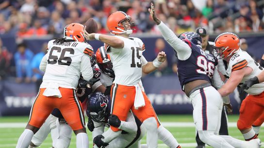 Browns quarterback Joe Flacco throws the football during an away game against the Texans. Browns quarterback Joe Flacco throws the football during an away game against the Texans.