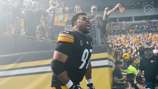 Steelers' DT Cam Heyward running out before the 2024 home opener against the Chargers. Steelers' DT Cam Heyward running out before the 2024 home opener against the Chargers.