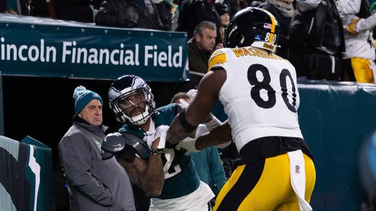 Pittsburgh Steelers' TE Darnell Washington and Eagles' CB Darius Slay get into a scuffle during game in 2024. Pittsburgh Steelers' TE Darnell Washington and Eagles' CB Darius Slay get into a scuffle during game in 2024.