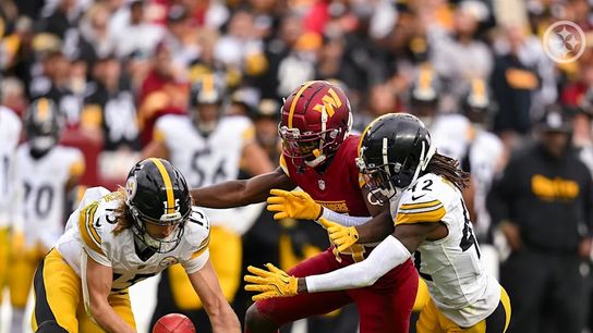 Pittsburgh Steelers' James Pierre and Ben Skowronek recovering a dropped punt against the Commanders in 2024. Pittsburgh Steelers' James Pierre and Ben Skowronek recovering a dropped punt against the Commanders in 2024.