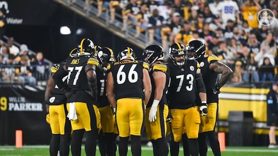 The Pittsburgh Steelers' starting offense in a huddle before a play during a Week 5 Cowboys game at home in 2024. The Pittsburgh Steelers' starting offense in a huddle before a play during a Week 5 Cowboys game at home in 2024.