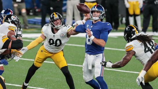 Steelers' TJ Watt forces a fumble on Giants' QB Daniel Jones in 2020. Steelers' TJ Watt Daniel Jones in 2020.