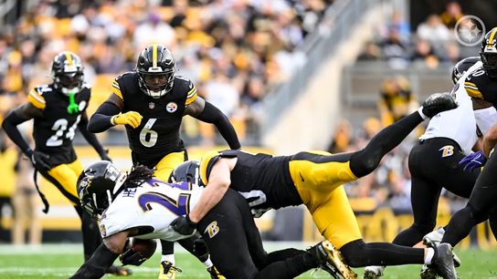 Pittsburgh Steelers' TJ Watt and Patrick Queen make a play on Ravens' running back Derrick Henry. Pittsburgh Steelers' TJ Watt and Patrick Queen make a play on Ravens' running back Derrick Henry.