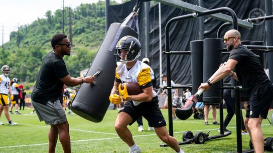 Steelers' rookie receiver Roman Wilson at first week of OTA's in a drill. Steelers' rookie receiver Roman Wilson at first week of OTA's in a drill.