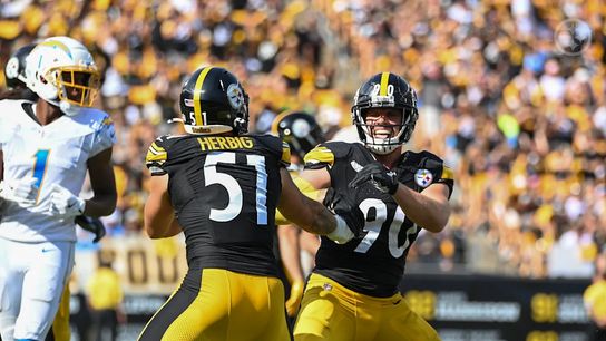 Steelers' OLB's TJ Watt and Nick Herbig making a play at the end of Week 2 2024. Steelers' OLB's TJ Watt and Nick Herbig making a play at the end of Week 2 2024.