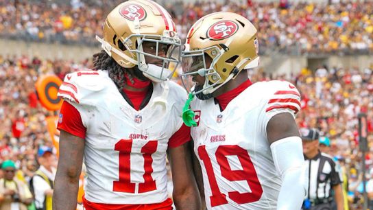 49ers receivers Brandon Aiyuk (11) and Deebo Samuel (19). 49ers receivers Brandon Aiyuk (11) and Deebo Samuel (19).
