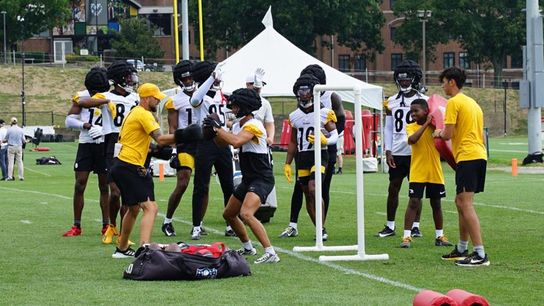 Steelers' Zach Azzanni Trying to Knock Ball Out of Receivers Hands During Steelers Training Camp