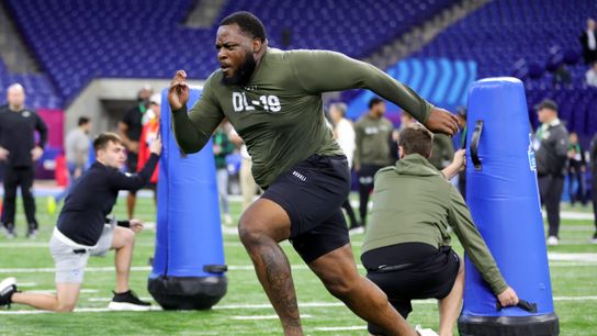 DT Cameron Young doing a drill during the 2023 NFL Combine.