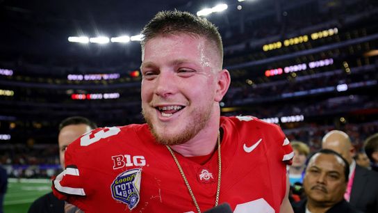 Steelers' 4th round pick edge Jack Sawyer talking to the media following a college game Steelers' 4th round pick edge Jack Sawyer talking to the media following a college game