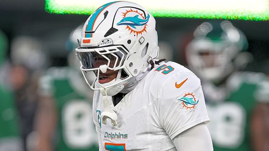 Steelers' CB Jalen Ramsey looking down in frustration during a game with the Miami Dolphins