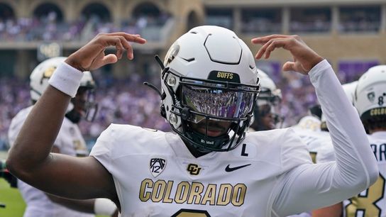 Quarterback prospect Shedeur Sanders celebrating during a game Quarterback prospect Shedeur Sanders celebrating during a game