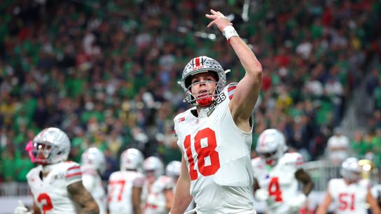 Steelers' sixth-round 2025 NFL Draft pick quarterback Will Howard celebrating during a game. Steelers' sixth-round 2025 NFL Draft pick quarterback Will Howard celebrating during a game.